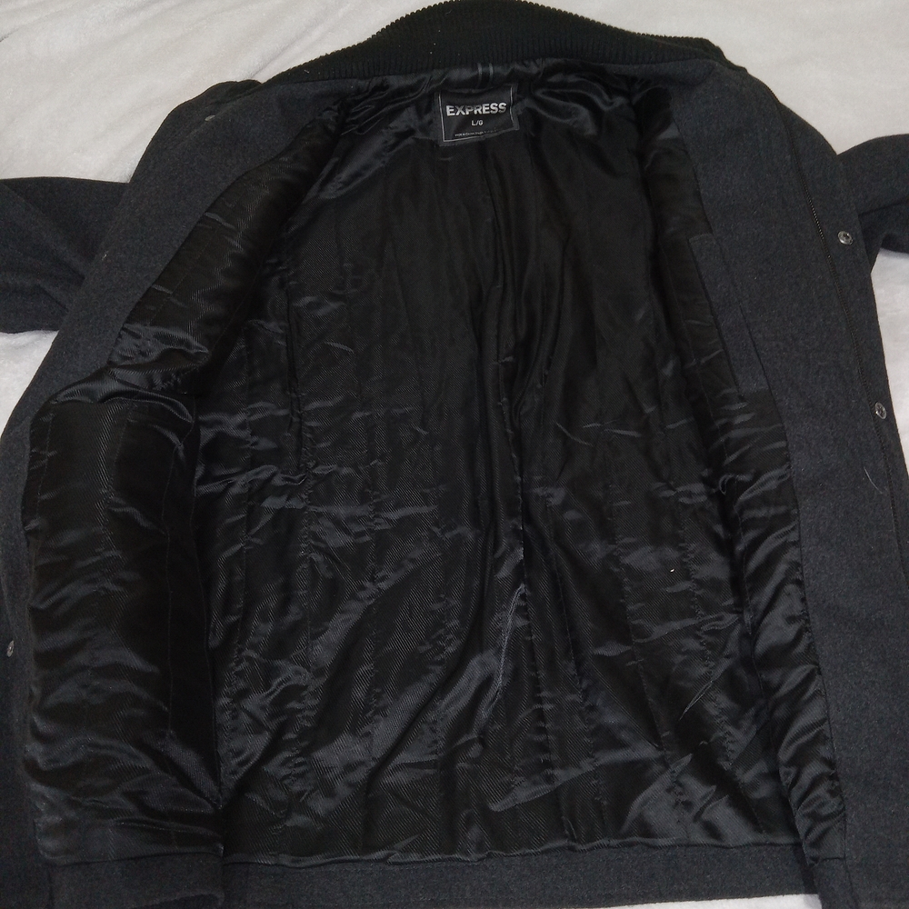 Express Jacket Mens Large Wool Blend Utility Pockets Full Zip Snap Front - Picture 11 of 14